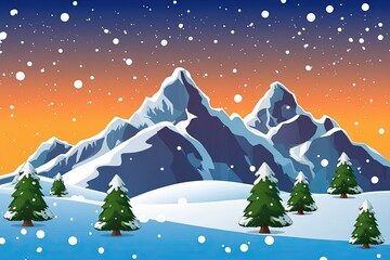 Naklejka premium Vibrant Cartoon Snowy Mountain Landscape Background