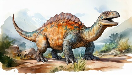 ankylosaurus dinosaur retro style vintage watercolor illustration isolated on white background. tyrannosaurus dinosaur 3d render