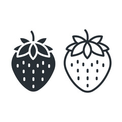 Fresh strawberry fruit flat and line icon. Isolated vector illustration.	