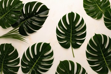 Lush Tropical Green Leaves on Light Background with Rich Textures and Nature Aesthetics