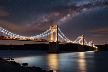 Obraz premium Starry Sky Twinkling Night Bridge Artpiece