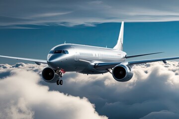 Stunning 3D Aerial View of Sleek Silver Airplane Gliding Through Clouds