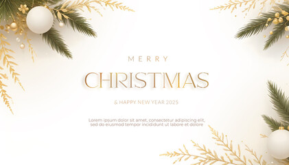 Obraz premium Merry Christmas Background with Elegant gold and white ornaments