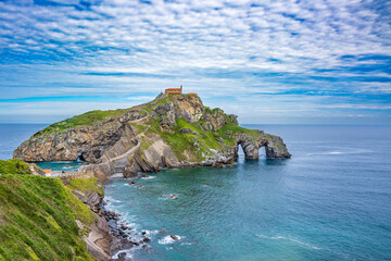 Landscape of the hermitage of San Juan de Gaztelugatxe island on the Basque coast.