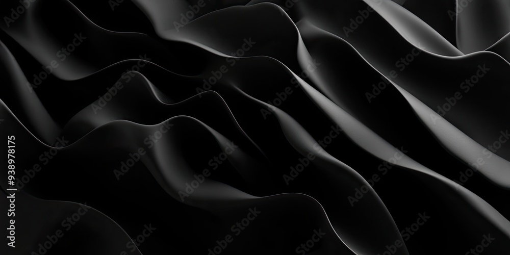 Wall mural Elegant Black Waves of Fabric in Soft Lighting