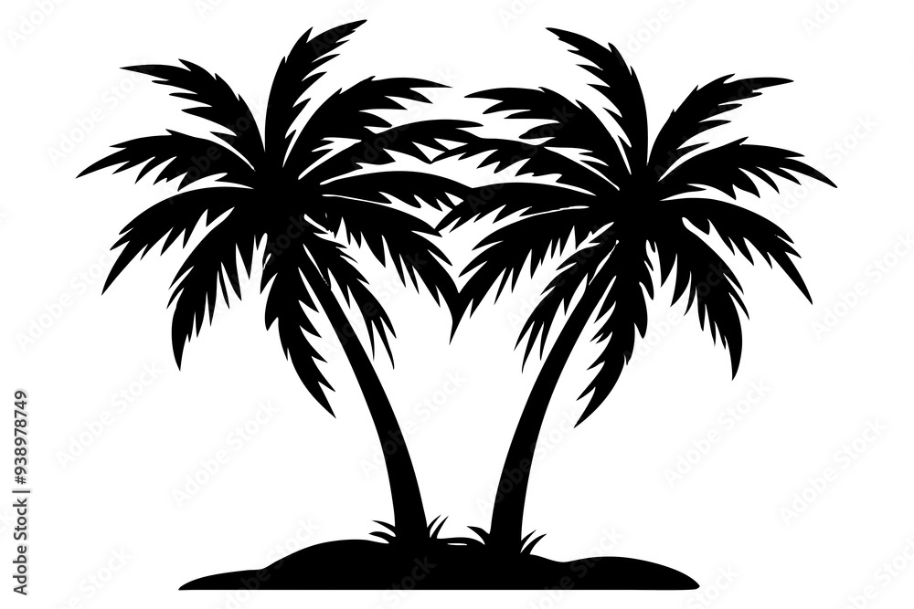 Wall mural Set of palm trees silhouette art  black and white vector illustration on white background generated by AI