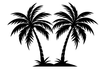 Fototapeta premium Set of palm trees silhouette art black and white vector illustration on white background generated by AI