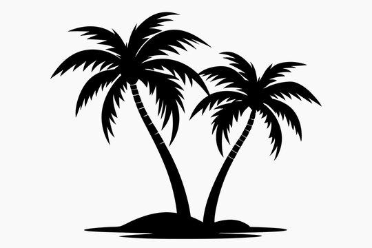 Set of palm trees silhouette art  black and white vector illustration on white background generated by AI