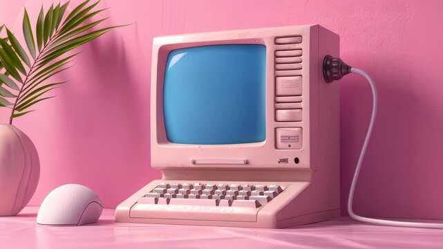 3D render of a computer blank screen in a simple minimalist style on a pink background.