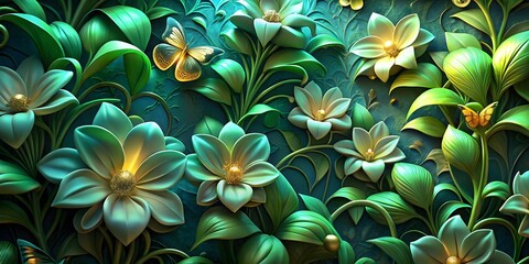 delicate golden butterfly amidst bright green leaves