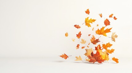 Autumn Leaves Falling - Vibrant 3D Render with Maple, Oak, and Birch on Clean Background for Seasonal Advertising with Copy Space