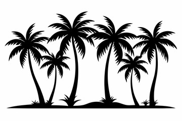 Set of palm trees silhouette art  black and white vector illustration on white background generated by AI