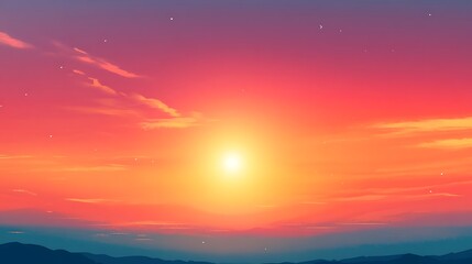 Fototapeta premium A vibrant, glowing sunset background with a large, clear sky for text