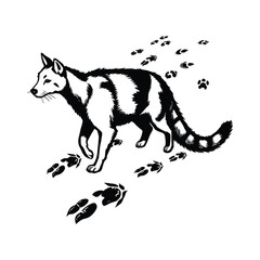 Striped Animal Walking with Paw Prints