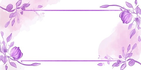 Elegant Floral Frame with Purple Watercolor Accents