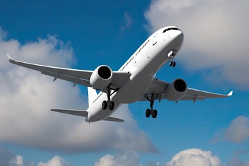 3D Travel Visualization of a Sleek White Airplane Taking Off