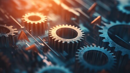 Conceptual illustration depicting gears and upward arrows, representing the mechanics of progress and innovation in business