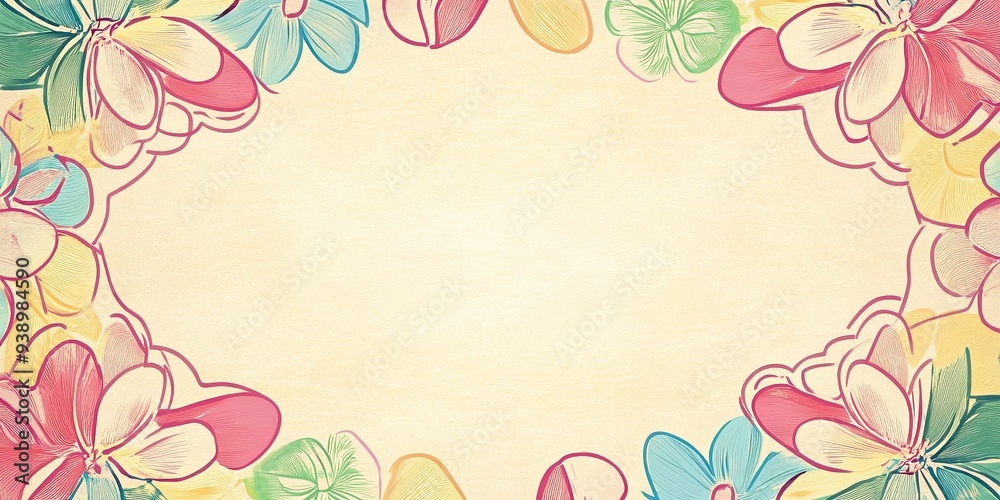 Sticker Colorful Floral Frame on Light Background