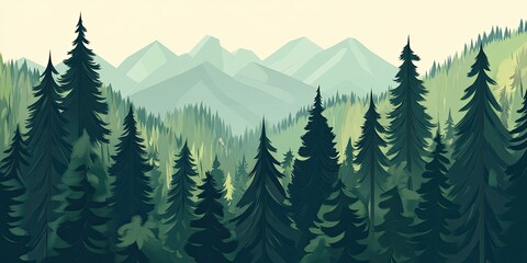 Lush Forest Landscape with Majestic Mountains