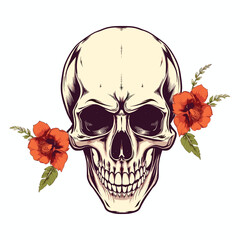 Floral Skull Design with Hibiscus Flowers
