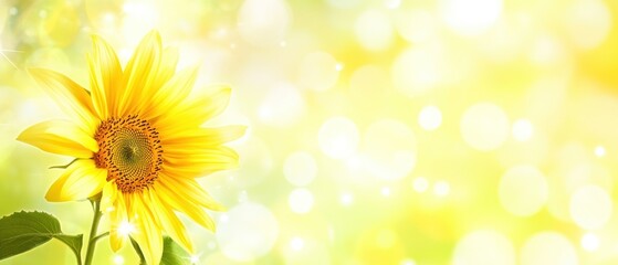 Obraz premium A Single Sunflower Against a Soft, Yellow, Bokeh Background
