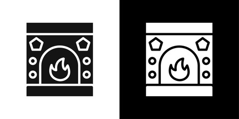 Fireplace icon Flat fill set collection