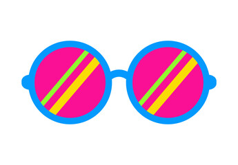 Retro glasses. Round retro glasses in 60-70s style. Party sunglasses in flat style. Festive funny accessories. Psychedelic vector glasses isolated on white background