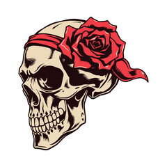 Skull with Red Rose and Headband