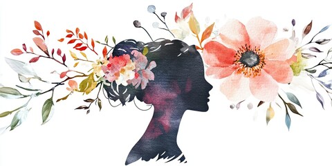 Silhouette with Floral Elegance in Watercolor Style