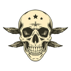 Skull with Wings and Stars