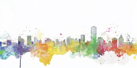 Fototapeta premium Vibrant Watercolor City Skyline Art