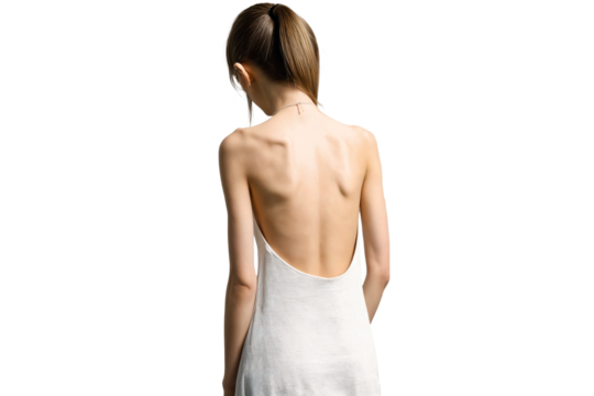 very thin girl, bare back from behind, anorexia, 
eating disorders, transparent background