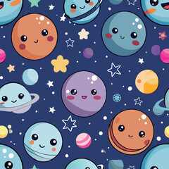 seamless pattern with cute planets and stars
