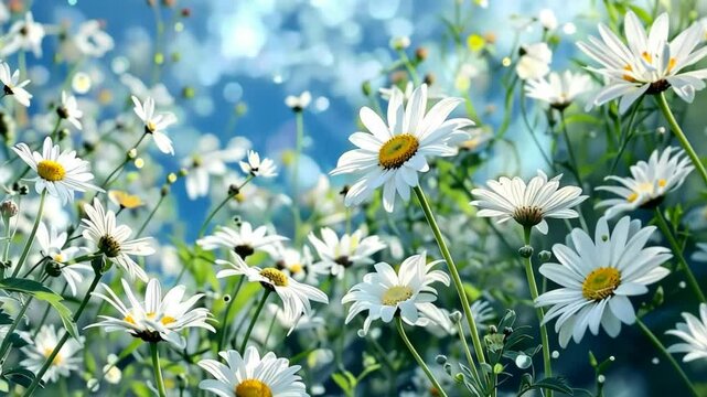 A field of white daisies in a watercolor style.