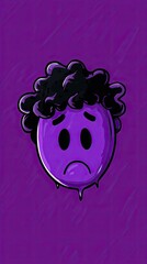 Sad Cartoon Character with Purple Background