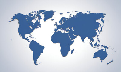 Obraz premium Stylized Blue World Map on White Background Simple and Modern Mercator Projection.