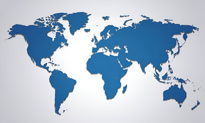 Stylized Blue World Map on White Background Simple and Modern Mercator Projection.