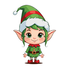Cheerful Christmas Elf with Green Hair and Festive Outfit