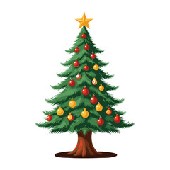 Cheerful Christmas Tree with Golden Star and Colorful Ornaments