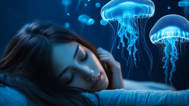 Beauty sleeping, blue background, an artificial intelligence jellyfish ,jellyfish, blue, sea, water, fish, underwater, abstract, ocean, jelly, smoke, animal, black, aquarium, light, marine, medusa, da