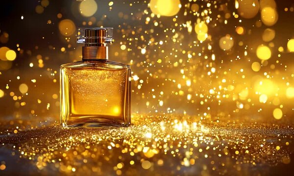 Luxury Perfume Bottle with Golden Glitter