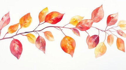 The essence of autumn with vibrant hues on a delicate branch adorned with various colorful leaves against a soft background