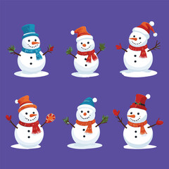 Collection of Cheerful Snowmen in Festive Attire
