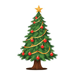 Classic Christmas Tree with Golden Star and Red Ornaments