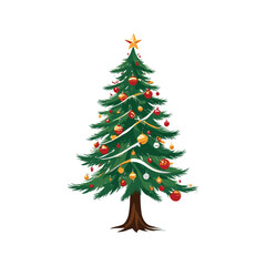 Colorful Christmas Tree with Golden Star and Festive Ornaments