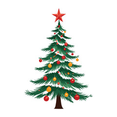 Colorful Christmas Tree with Red Star and Ornaments