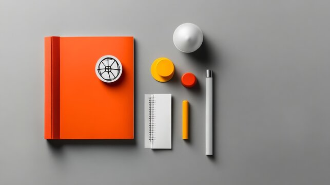 A neatly arranged collection of coaching symbols includes a whistle, playbook, and various colorful objects, preparing for a focused sports strategy meeting