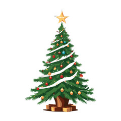 Festively Adorned Christmas Tree with Star and Wrapped Gifts