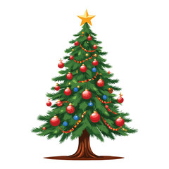 Festively Decorated Christmas Tree with Red and Blue Ornaments