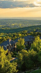 Naklejka premium Panoramic View of Homes Amidst Lush Green Landscape